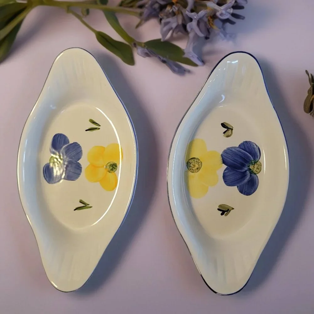 Au Gratin Casserole Dishes Daisy Design Hand Painted in Portugal Set of 2 Maxam